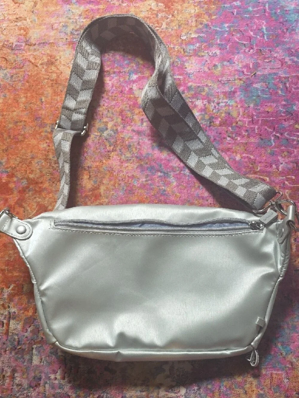 IHKWIP Metallic Silver Crossbody Bag with Adjustable Strap